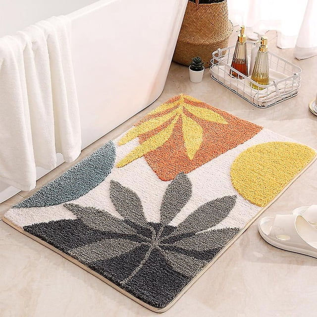Alfombras de baño con hojas abstractas coloridas, alfombra de baño antideslizante, absorbente de agua, estilo bohemio