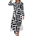 thumbnail image 2 of 2024 Vintage Striped Casual Dress Geometric Print Aesthetic Dresses Long Sleeve Retro Female V Neck Custom Oversize Chiffon Dress, 2 of 7