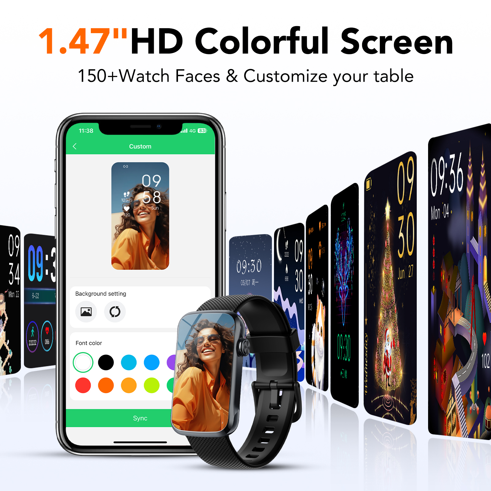 Tikland 1.47 inch Fitness Tracker Smartwatch Black photo 3