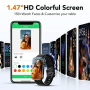 1.47 Fitness Tracker, Smartwatch for Women Men with Multiple Sport Modes Step Counter, Bluetooth Calls (Make/Answer), IP68 Waterproof, Fitness Tracker Compatible with Android and iPhone, Black