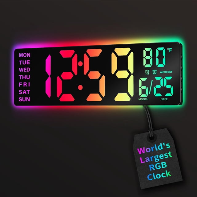 Reloj de pared EASYERA digital grande de 16,5 pulgadas con mando a distancia