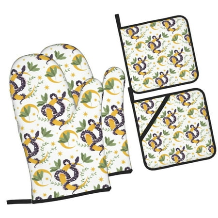 

Zeuib Snake And Moon Oven Mitts and Potholders BBQ Gloves Kitchen Oven Glove High Heat Resistant 500 Degree Extra Long Oven Mitts and Potholder with Non-Slip Silicone Surface for Cooking