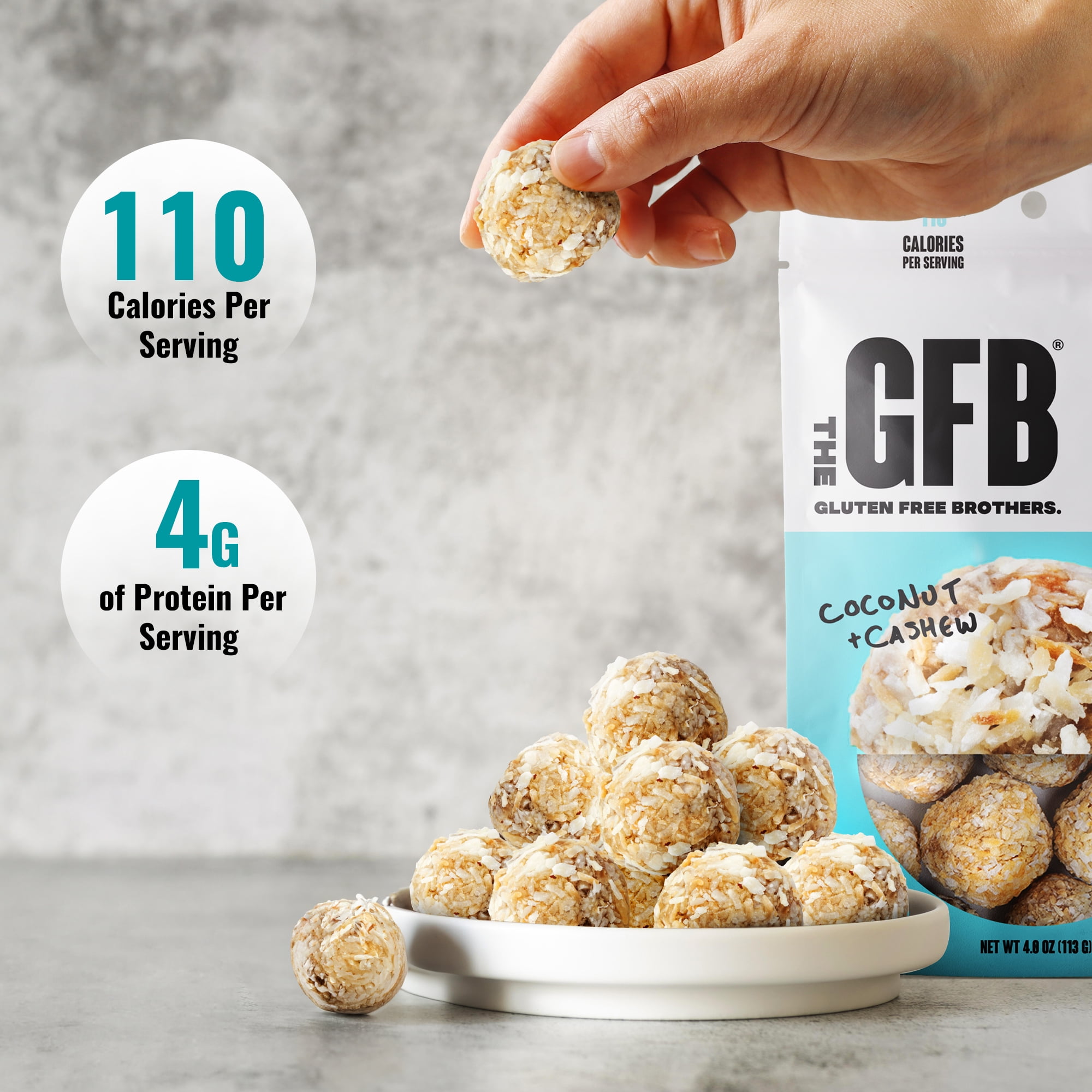 The Gluten Free Brothers Coconut Cashew Bites Protein Balls, Non GMO, Vegan, 6 Count, 4 oz