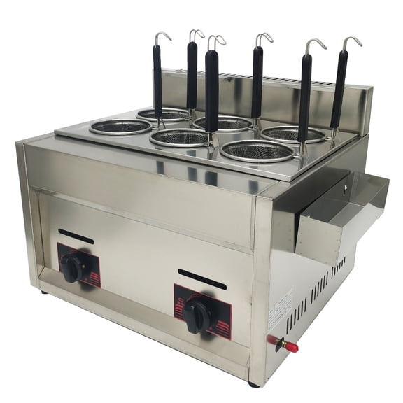 INTBUYING 6 Hole LP Gas Pasta Cooking Machine Noodles Fast Food Equipment with 6 Baskets