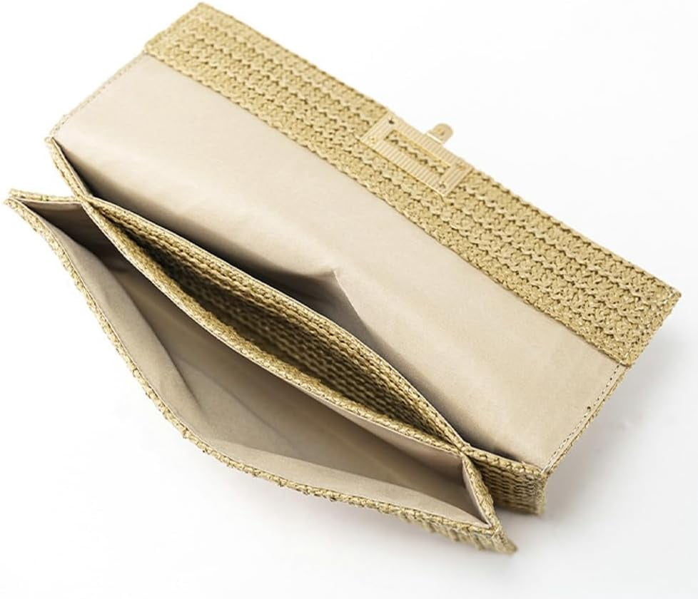 Straw Clutch Purses for Women Vintage Summer Straw Beach Bag Woven Purse Wicker Rattan Envelope Clutch for Wedding
