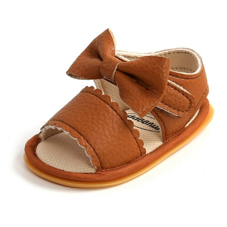 Avrntaa Baby Sandals - Fashion Bowknot Soft Sole Flats Shoes Toddler Brown Shoes Size 3Infant