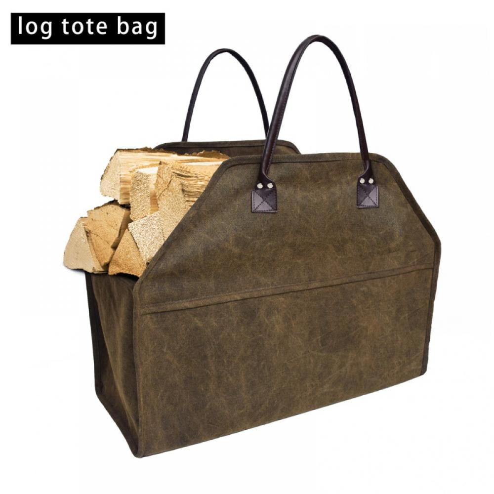 Large Wood Storage Bag Hete-supply Portable Firewood Carrier Canvas Tote Firewood Holder Bags With Padded Handle & Shoulder Strap Black Log Carrier Bag