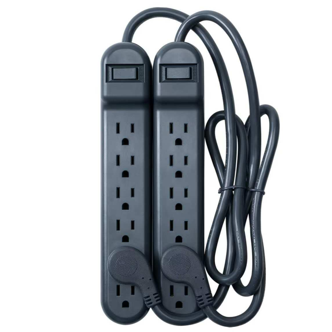 onn 6-Outlet Surge Protectors with 2.5' Cords, Gray, 2 Pack photo 1