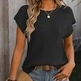 thumbnail image 2 of Annhoo Summer Women Tops Short Sleeve Casual Round Neck Knitted Pullover Shirts Soft Comfy Sweater Blouse with Pockets, 2 of 3