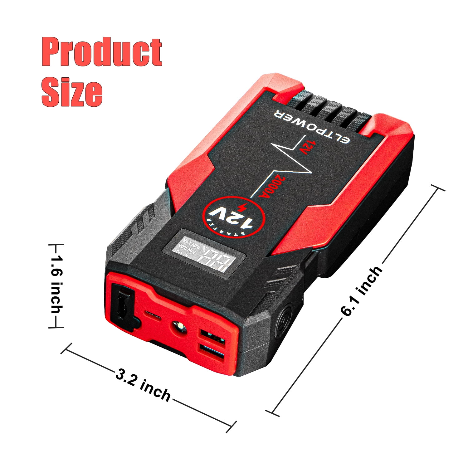 12V Portable Car Jump Starter, Peak 1200A 20000 Mah Auto Battery Booster  Power Bank, with LED Flashlight, Battery Charger, Mini Compass price in UAE,  UAE