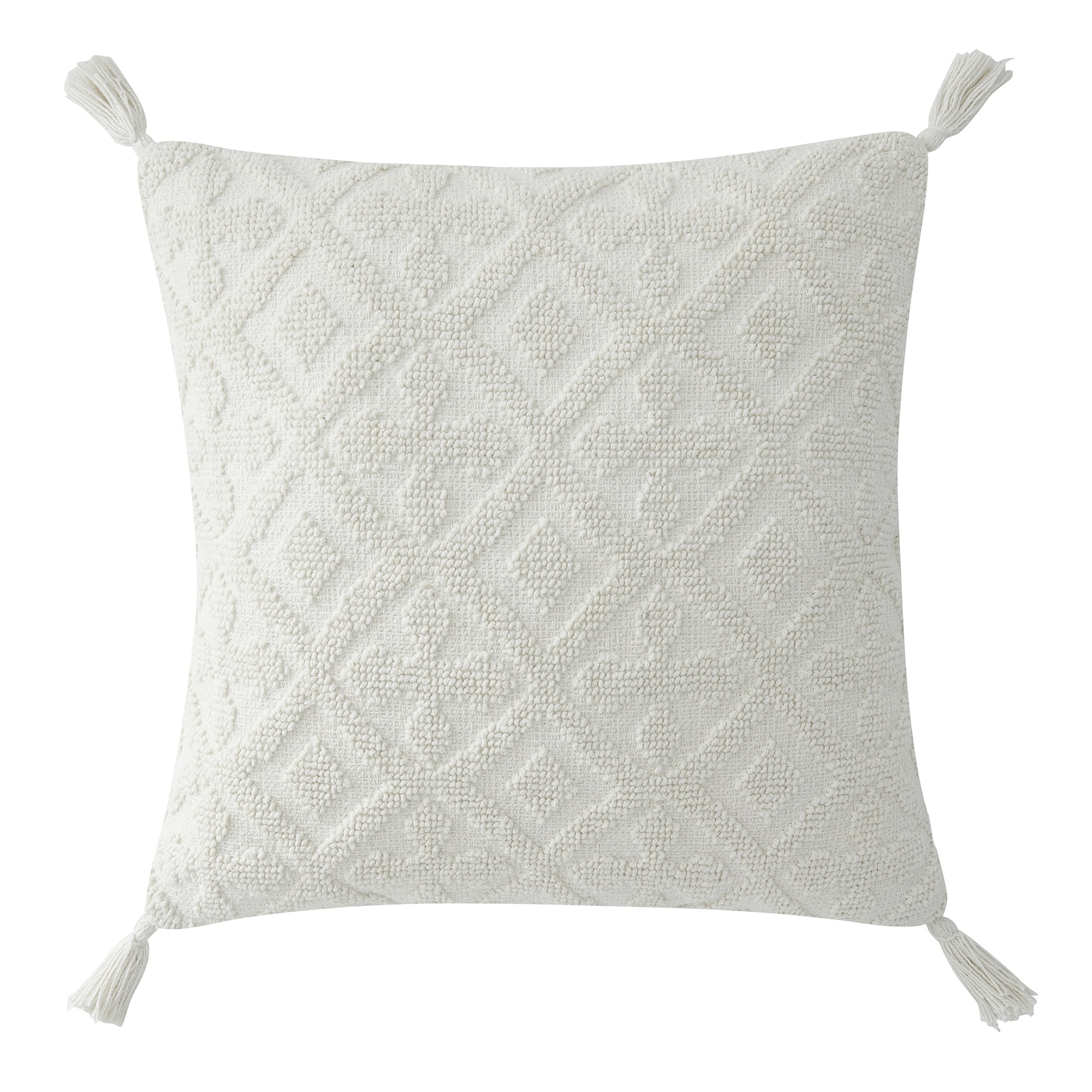 (2 pack) My Texas House Sutton Cotton Tufted Throw Pillow, 20"x20", Coconut Milk
