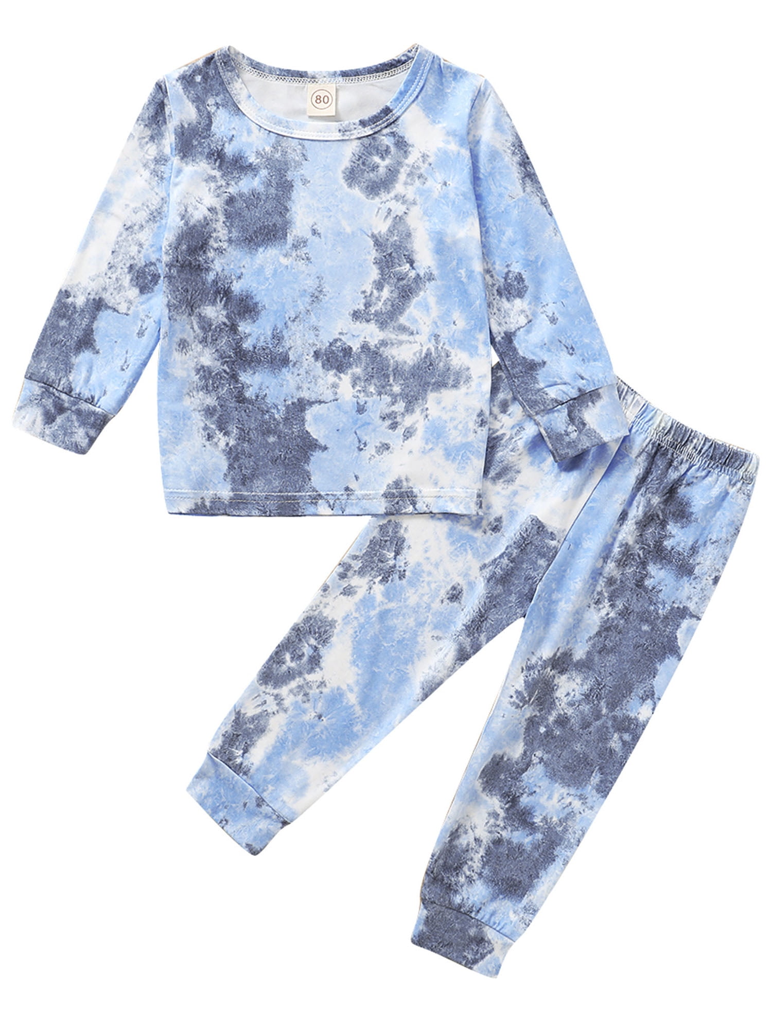Abendedian Toddler Baby Girl Boy 2Pcs Outfit Tie-Dye Print Tops Long Pant Suit Kids Long Sleeve Crewneck Pajamas Sets 12M-5T