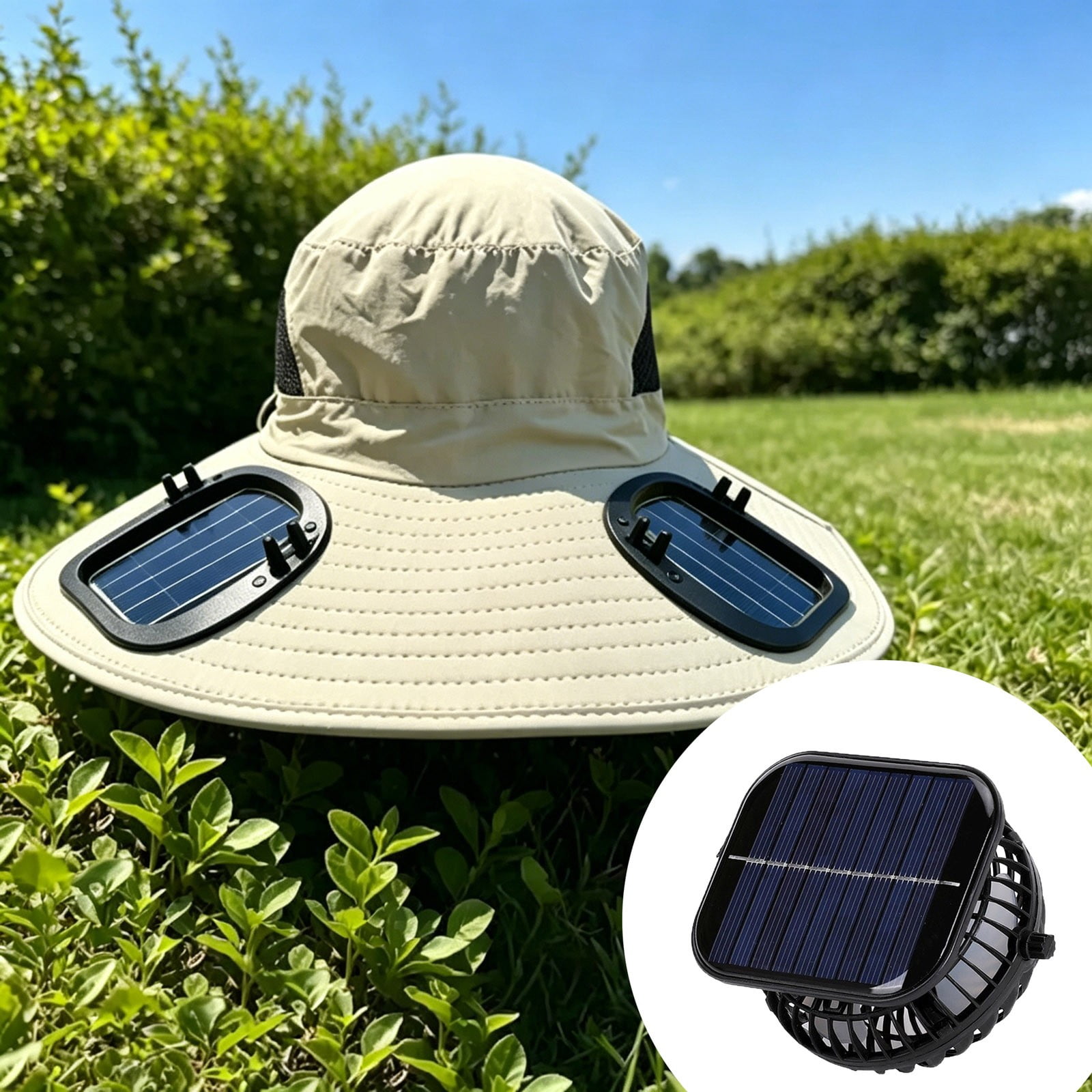Solar Powered Portable USB Fan Outdoor, 3 Speed Rechargeable Mini Fan with 400mAh Battery, Portable Desk Fan for Camping Patio Desk Travel,Only Fan(Round)
