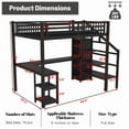 thumbnail image 4 of Full Size Loft Bed with Desk and Storage, Metal Loft Bed Frame with Stairs and LED Light, Gaming Loft Bed with Charging Station, Storage Wardrobe and Shelves for Adults Teens Black, 4 of 12