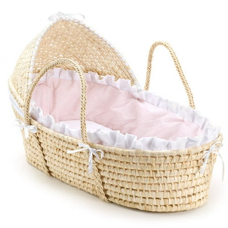 Badger Basket Moses Basket with Hood, Pink Gingham