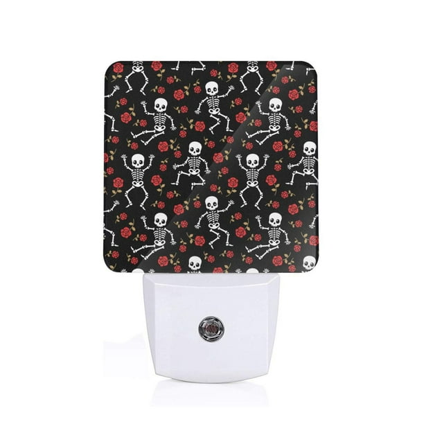 Balery Skeleton with Roses Luz Nocturna LED con Sensor Automático, Enchufe con Sensor Crepuscular, Luz Suave de 0.5W para Dormitorio, Pasillo, Baño-US