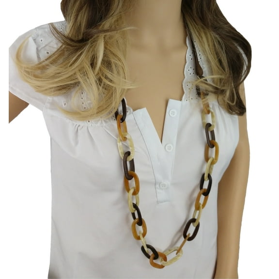 Natural Neutral Brown Tan Long Chain Link Necklace 36" Ladies Adult Female Women