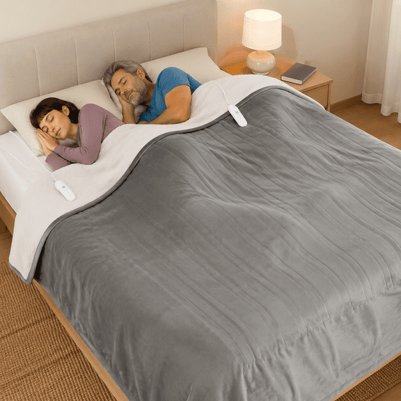 Heated Blanket Queen Size Dual Control Electric Grey
