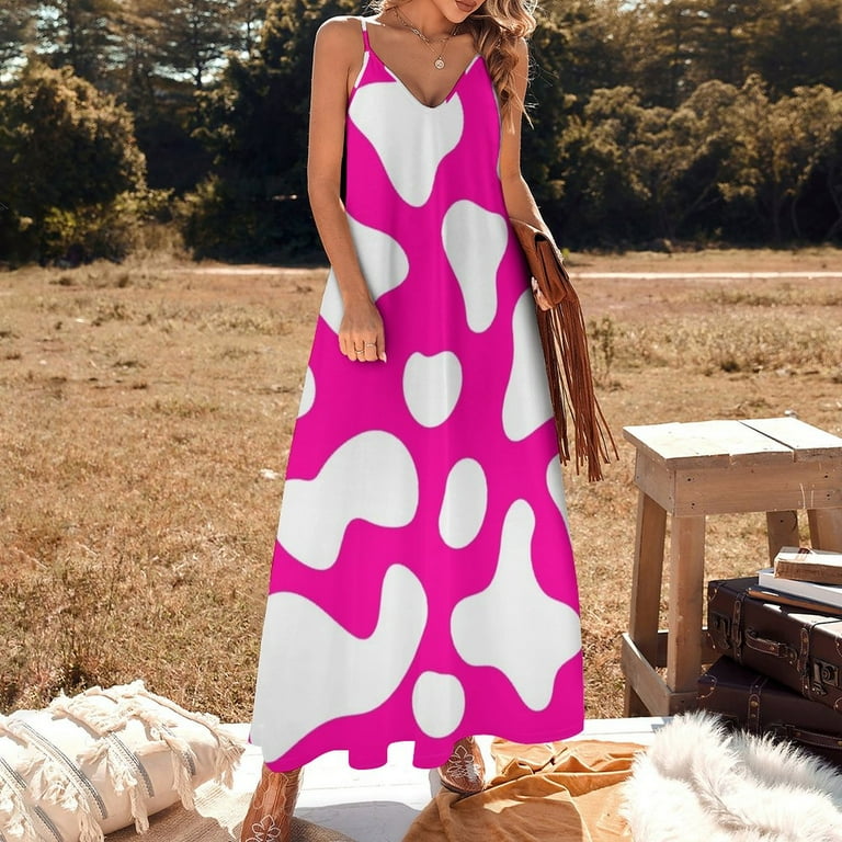 Cow Print Aesthetic Bright Pink Cow Spots Sleeveless Dress Women s Evening Dresses Summer Dress Women