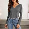thumbnail image 6 of Lonomox Women's Cropped Pullover Tops Notch V Neck Long Sleeve Shirts Solid Color Casual Loose T Shirts, 6 of 6