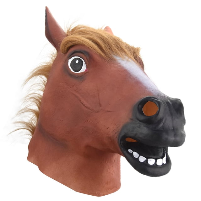 Máscara de cabeza de animal, tocado de animal para disfraces, espectáculos de Halloween Caballo marrón