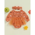 thumbnail image 4 of Musuos Baby Girl Halloween Romper Dress 0-18Months Long Sleeve Smocked Bodysuit with Headband Set Infant Clothes, 4 of 8