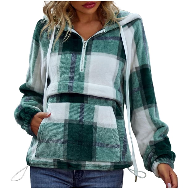 Moda mujer manga larga otoño camiseta impresión bolsillos con capucha blusa Tops Pompotops FGAJ22896