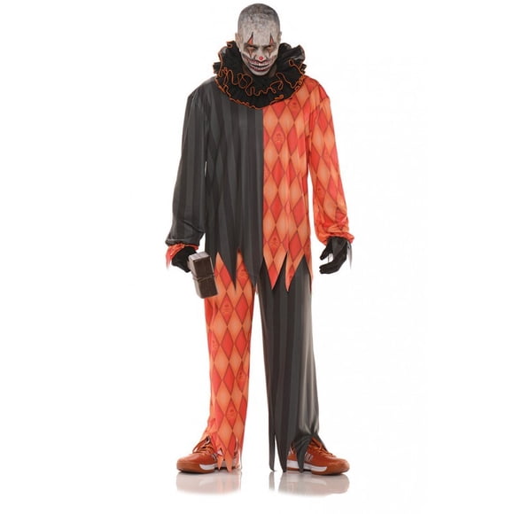 Scary Evil Killer Clown Adult Costume Zombie Jester Halloween Orange Std-XXL