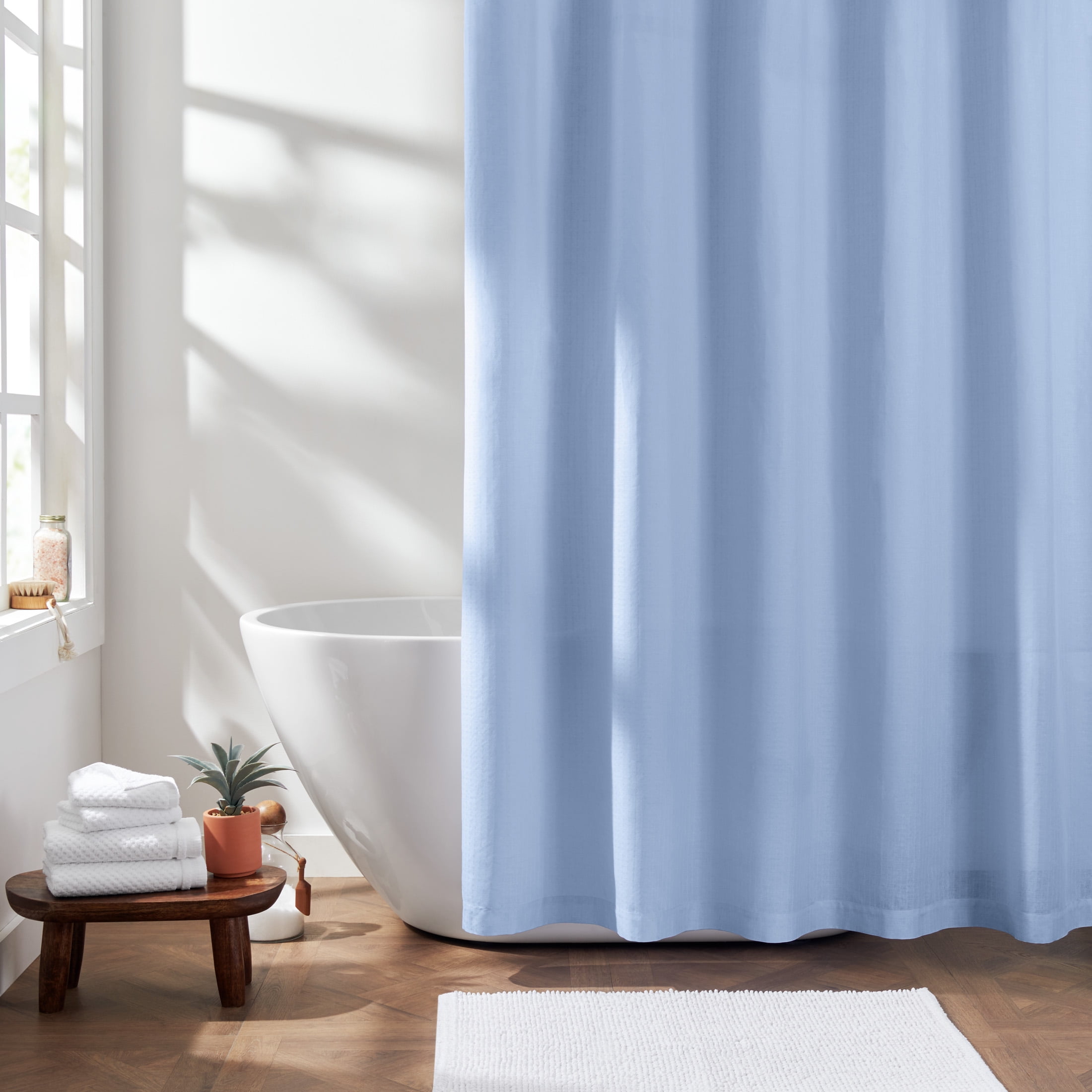 Gap Home Solid Textured Organic Cotton Shower Curtain, Blue, 72x72