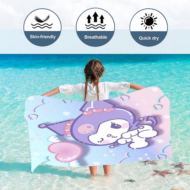 Kuromi-toallas de microfibra de secado rápido para niños y niñas, baño de Playa Grande, Sanrio, suave, agradable para la piel, ducha bonita