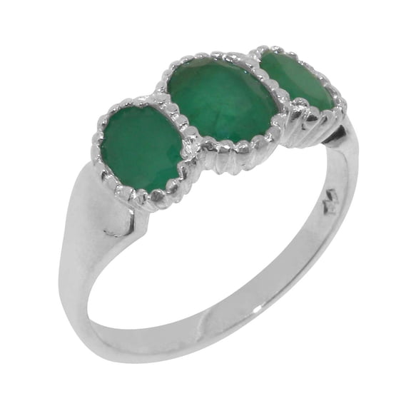 LBG British Made 10k White Gold Natural Emerald Womens Anniversary Ring - 33 size options - Size 10