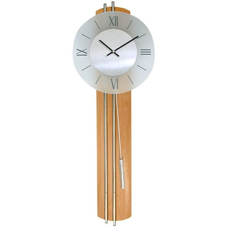 Pendulum Wall Clock with Glass Dial, Light Wood