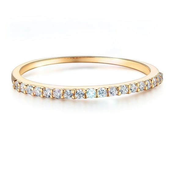 Wellingsale Ladies Solid 14k Yellow Gold Polished CZ Cubic Zirconia Wedding Band - Size 4