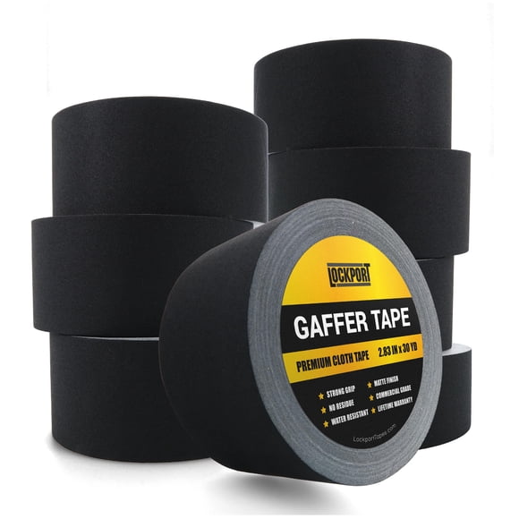 Lockport Black Gaffers Tape 3 inch x 30 Yards - 8 Pack Pro Black Gaff Tape - Bulk Pack - No Residue, Water Resistant, Non- Reflective, Easy Tear - Mu
