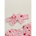 thumbnail image 6 of Newborn Baby Girl Valentines Day Outfit Bow Heart Ruffle Cotton Linen Jumpsuit  Long Sleeve Romper Playsuit with Headband, 6 of 8
