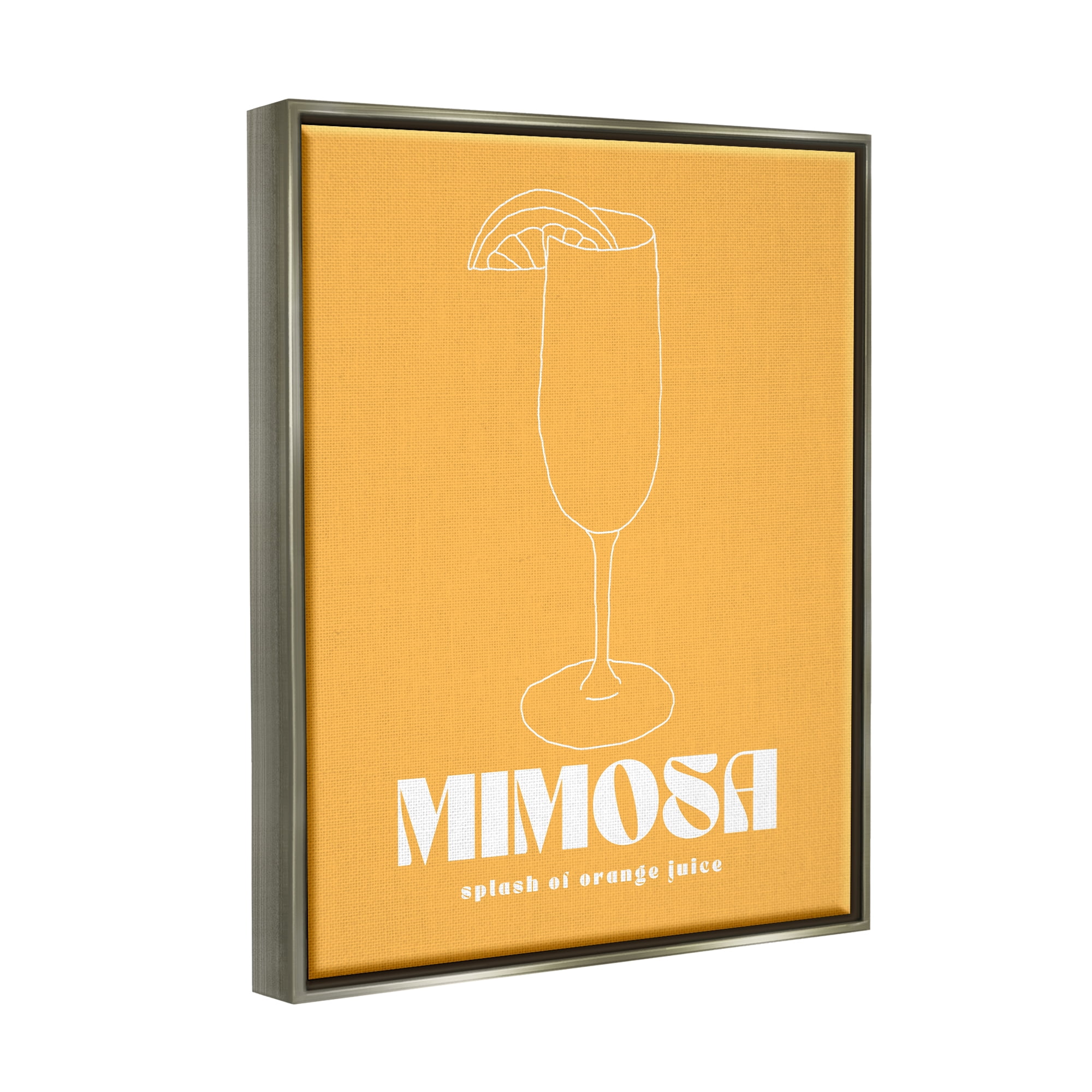 Stupell Industries Mimosa Splash of OJ Food & Beverage Painting Gray Floater Framed Canvas Art Print Wall Art, 25 x 31
