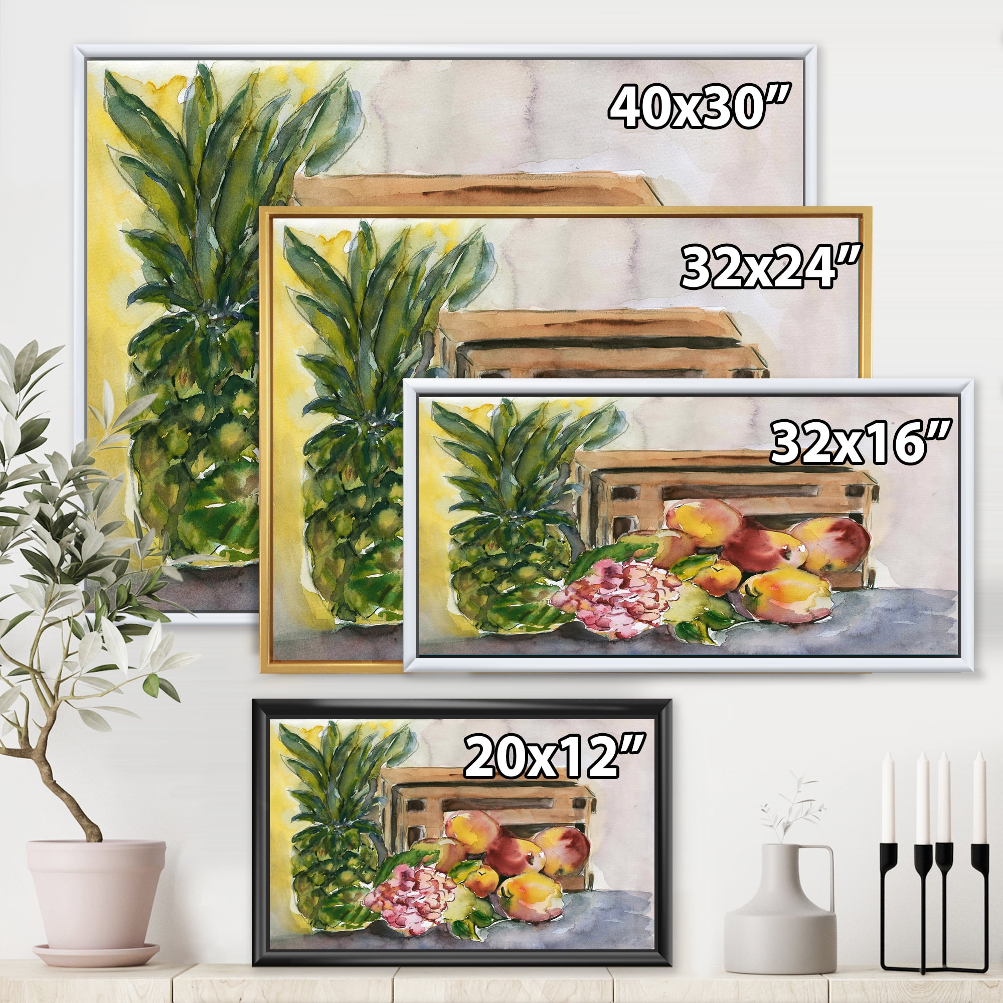 Designart 'Historic Fruits V' Farmhouse Framed Canvas Wall Art Print