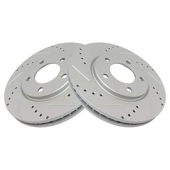 TRQ Front Performance Brake Rotors Set Premium G-Coated Cross Drilled & Slotted Fits Select 2001-2007 Chrysler Town & Country 2001-2003 Voyager Dodge Caravan Grand Caravan