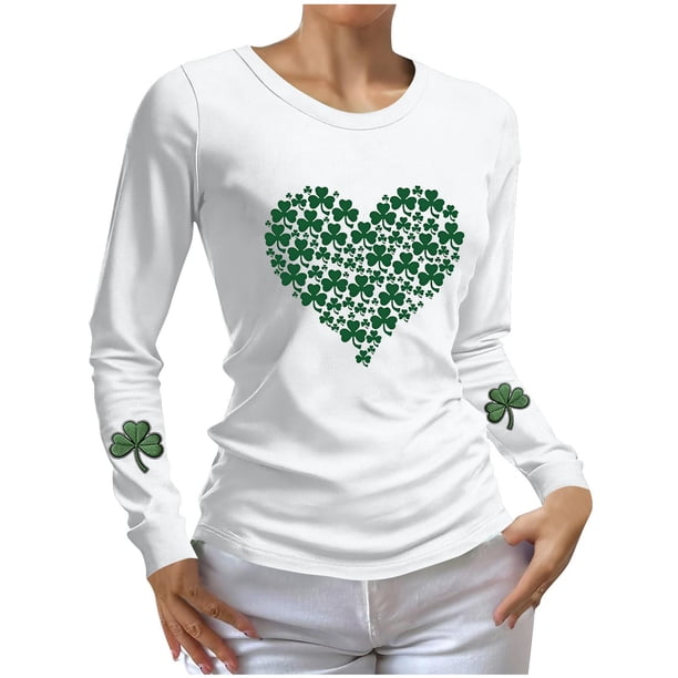 Mujeres de Manga Larga Tops Casual Día de San Patricio Impresión Cuello Redondo Blusa Suelta Poliéster Ligero Suave Cómodo para Primavera Verano