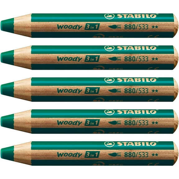 Multi-Talented Pencil - STABILO Woody 3-in-1 - Pack of 5 - Dark Green (880/533)