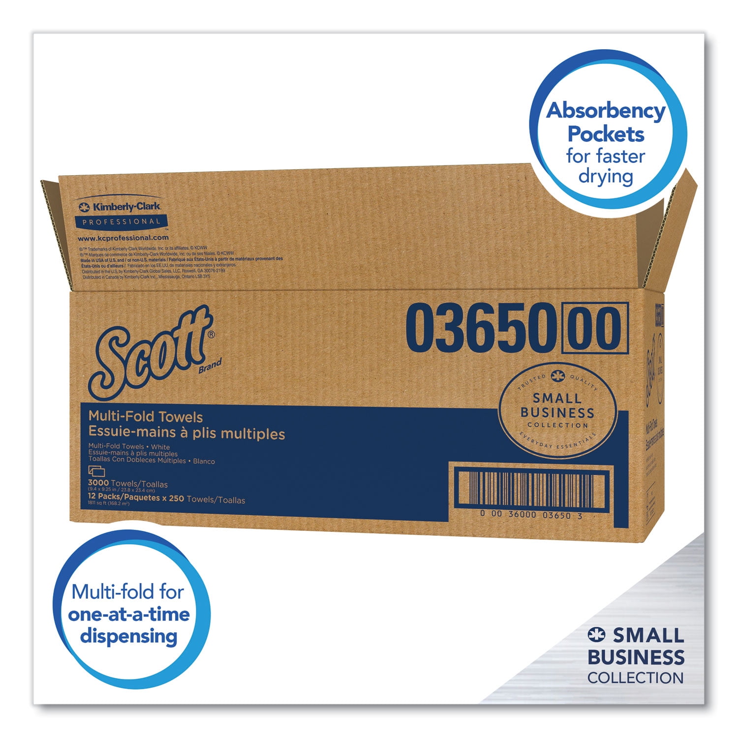 Scott Multi-Fold Towels, Absorbency Pockets, 9.4 x 9.2, White, 250 Sheets/Pack, 12 Packs/Carton -KCC03650 - 3