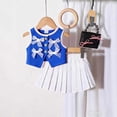 thumbnail image 2 of Girls O-neck Sleeveless Bow Vest Top with White Pleated Skirt 2 Piece Formal Dress Set Outfit Set, 2 of 5