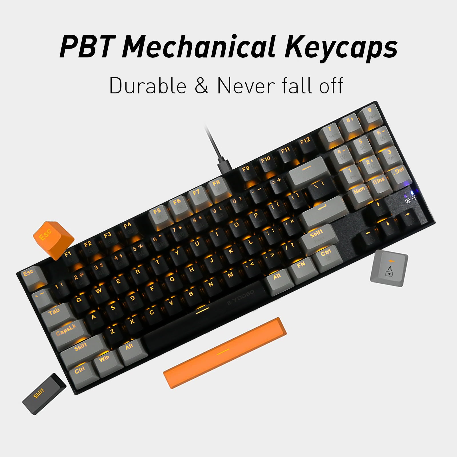 Mechanical Keyboard, E-YOOSO Wired Compact LED Backlit Computer Keyboard with Number Pad, 89 Keys Mechanical Gaming Keyboard with Brown Switch for Windows/Mac, Laptop/PC