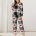 thumbnail image 2 of Pofeuu Heart Black Buffalo Plaid Gingham Print Womens Pajamas Set Long Sleeve Sleepwear Button Down Nightwear Soft Pj Lounge Sets Button Down Pajamas Women-Large, 2 of 7