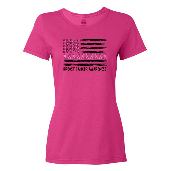 Inktastic Breast Cancer Awareness Pink Ribbons and Flag Women's T-Shirt