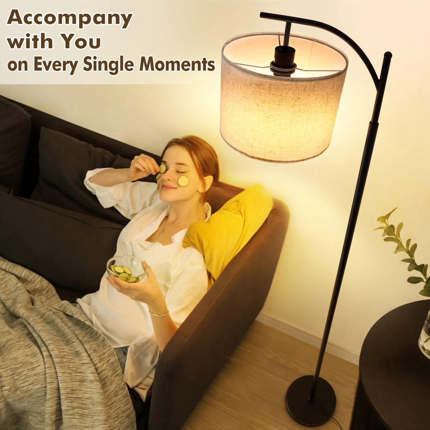 Coliware Arc Floor Lamp with 3 Color Temperatures Bulb, Modern Arched Standing Lamp with Foot Switch & Dimmable Bulb, Tall Pole Floor Lamp for Living Room Bedroom Office