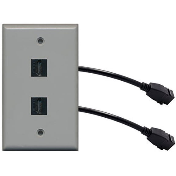 RiteAV (1 Gang Flat 2 HDMI Black Wall Plate w/Pigtail Extension Cable Gray