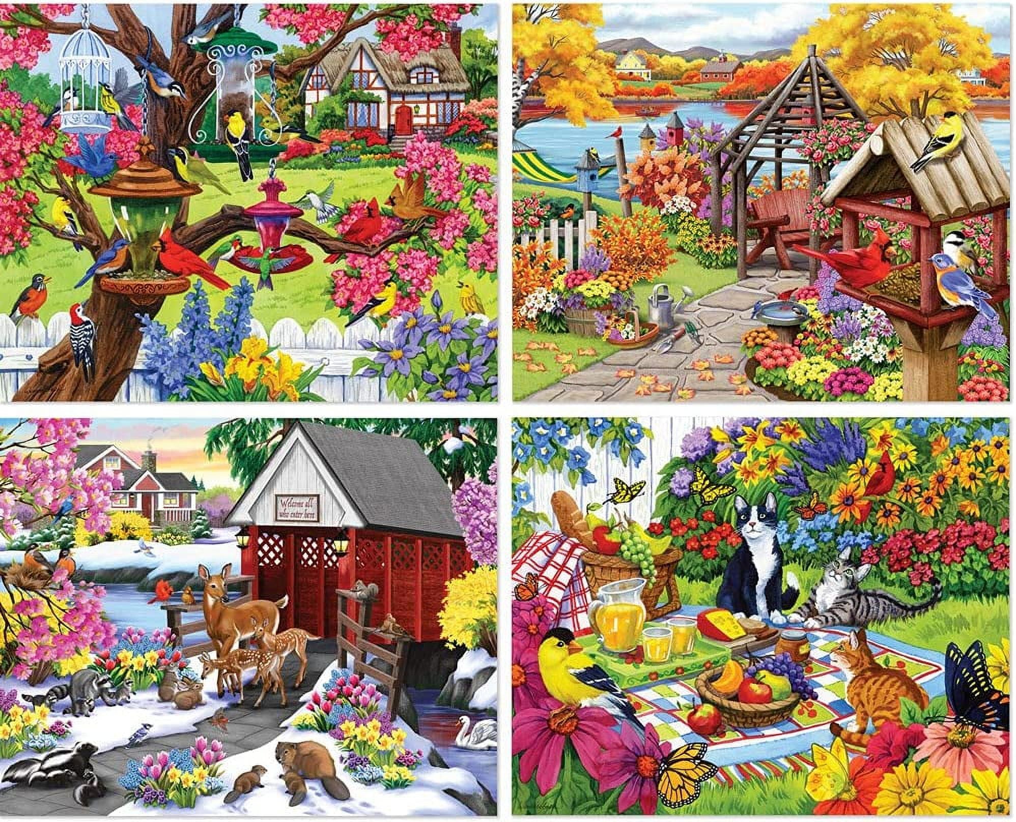 Bits and Pieces 4-In-1 Bundle Rustic Gardens 500 Piece Jigsaw Puzzles by Nancy Wernersbach 16" x 20”