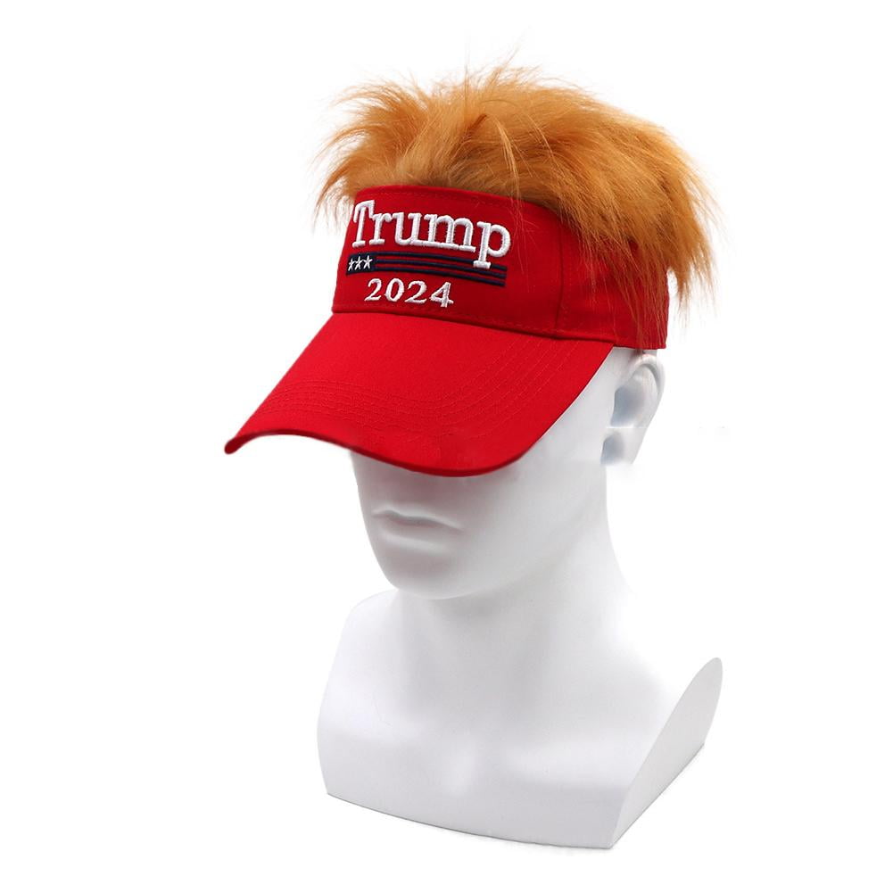 Trump 2024 Hat with Hair Wig Sun Visor Embroidered Adjustable