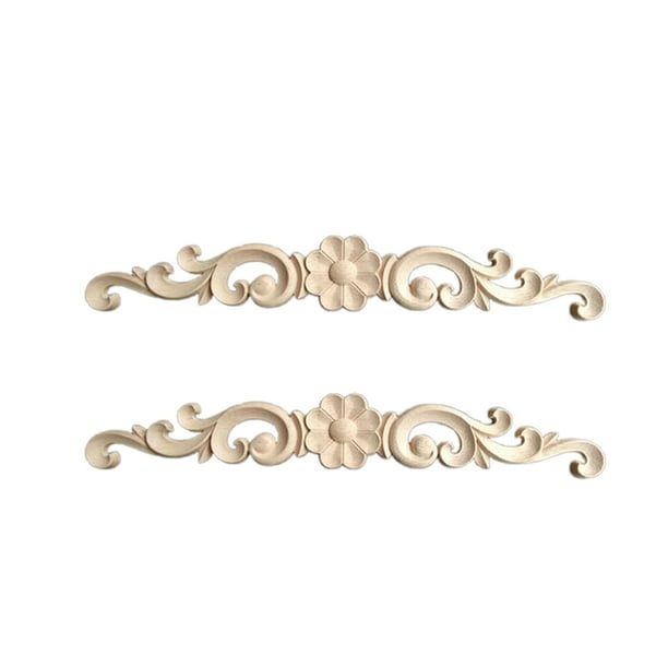 EeaseMX 2 piezas de flores adhesivas para tallar madera, delicadas flores para la cabeza de la puerta, apliques creativos de madera maciza para muebles, decoración de puertas de gabinetes, tamaño 2